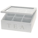 Theedoos 9-vaks wit hout 23x23x9cm