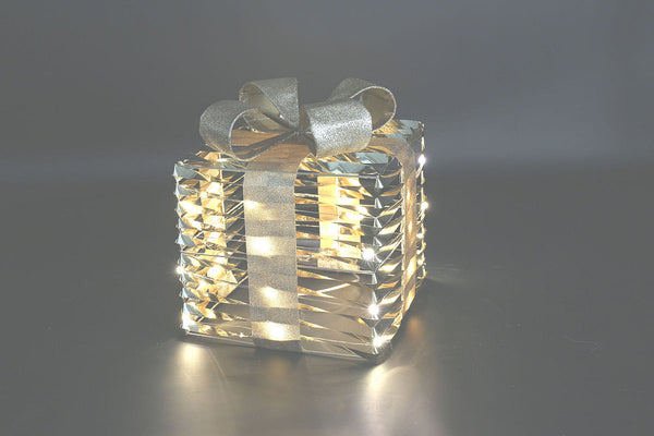 Countryfield Kerstkado LED Bling S glitter 15x15x17cm - goud