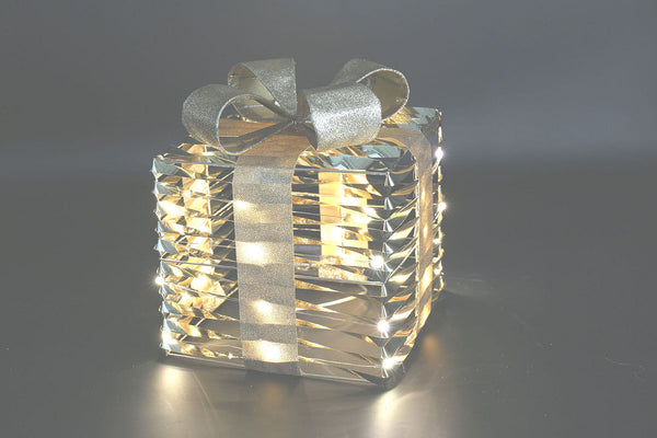 Countryfield Kerstkado LED Bling M glitter 20x20x23cm - goud