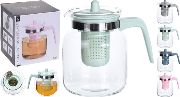 EH Theepot glas 1.5L 4 assorti kleur