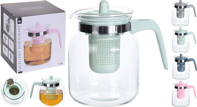EH Theepot glas 1.5L 4 assorti kleur