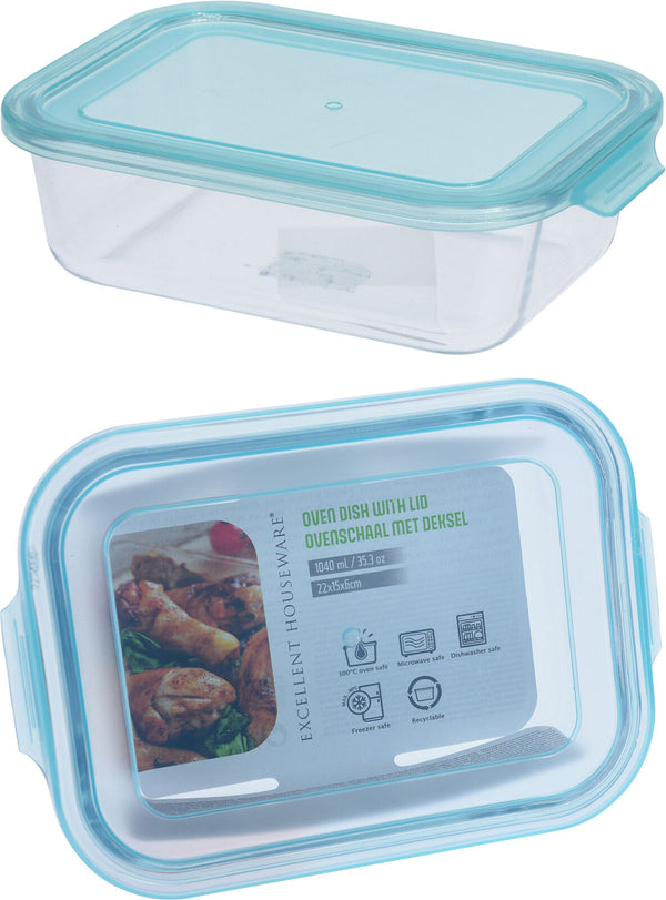 EH Ovenschaal bakken en vriezen met deksel 1040ml 22x15x6cm