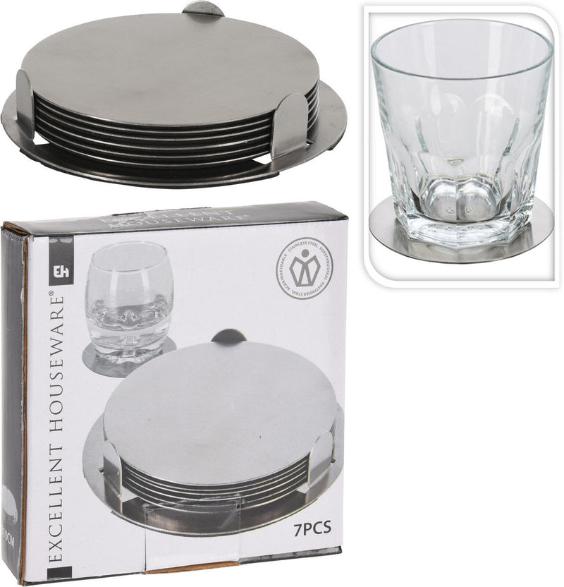 Onderzetter rvs 6 stuks in houder