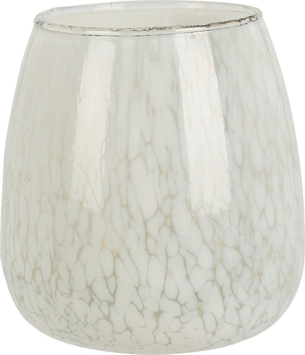 Theelichthouder glas 10cm - marble white