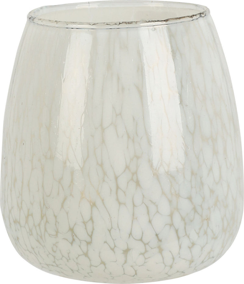 Theelichthouder glas 10cm - marble white