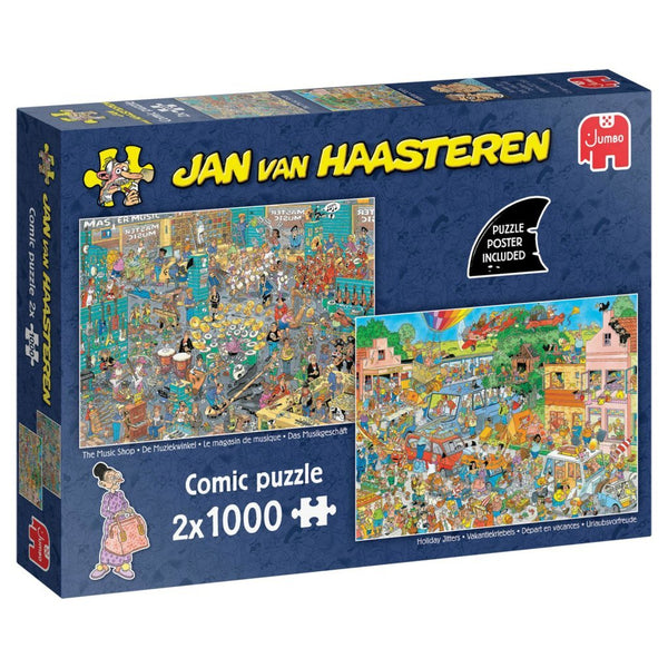 Jumbo Jan Van Haasteren Puzzel De Muziekwinkel &amp; Vakantiekriebels 2x1000 Stukjes + Poster