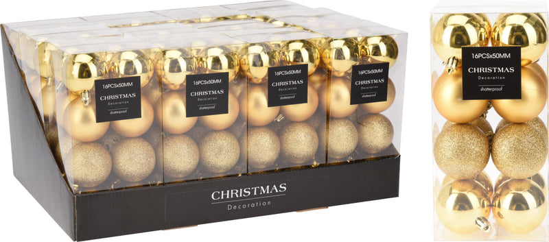 Kerstbal Onbreekbaar 5.00cm 16 stuks - Goud
