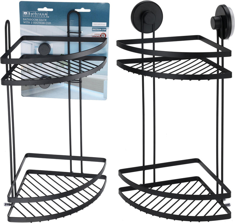 BS Badkamerrek hoek 250x180x370mm met zuignappen - zwart