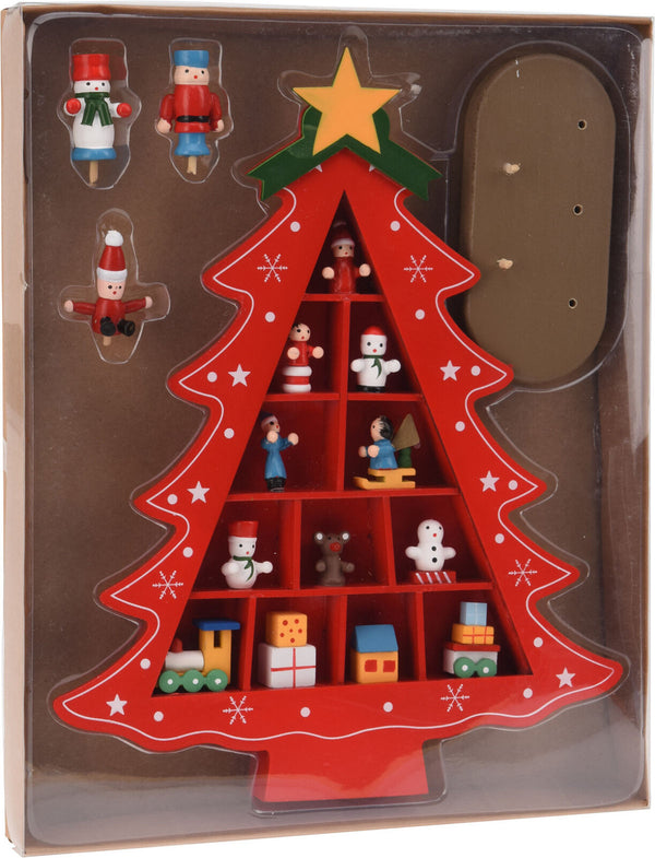 Houten Kerstboom met hangdecoratie 30cm