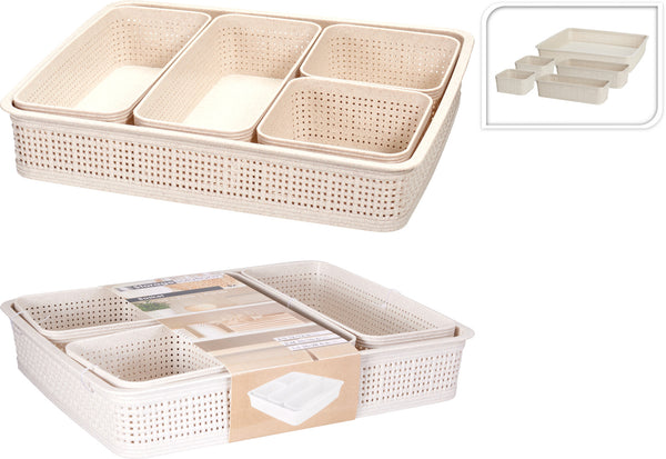 Opbergmanden set ratan Sand - 5-delig