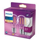 Philips LED Filamentlamp 40W A60 E27 Warm Wit Licht Transparant 2 Stuks