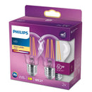 Philips LED Filamentlamp 60W A60 E27 Warm Wit Licht Transparant 2 Stuks