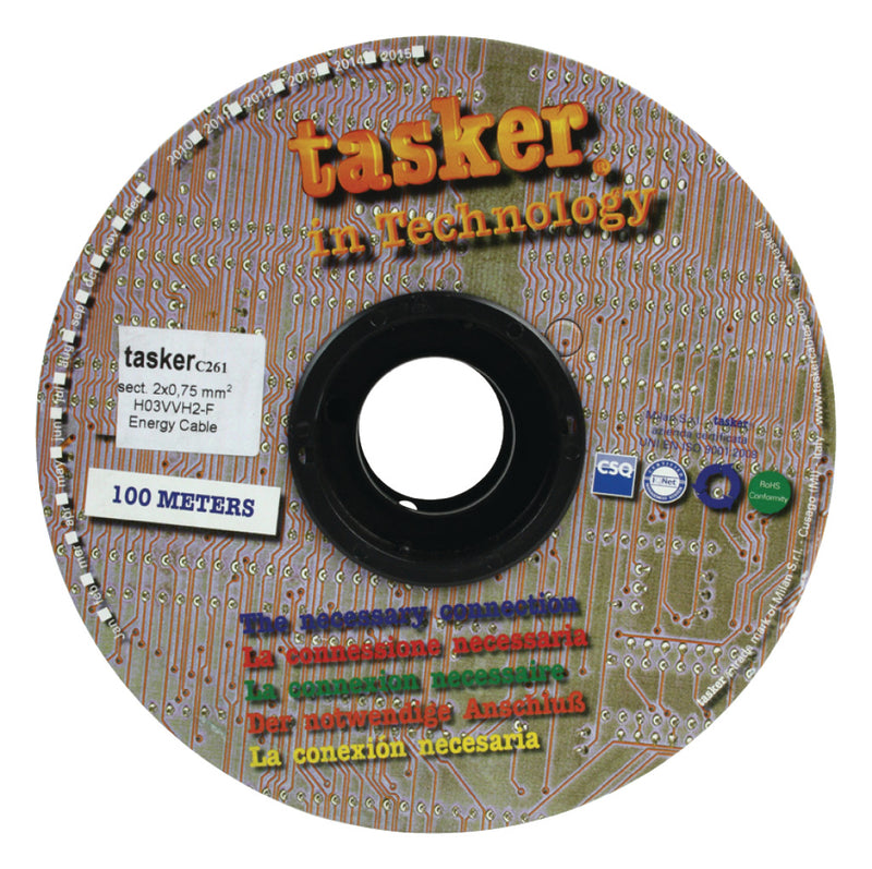Tasker TASR-C261-WHT Stroomkabel 2x 0.75 Mm² 100 M Wit