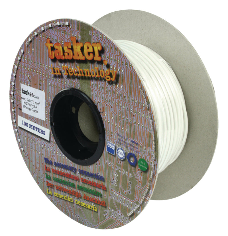 Tasker TASR-C261-WHT Stroomkabel 2x 0.75 Mm² 100 M Wit