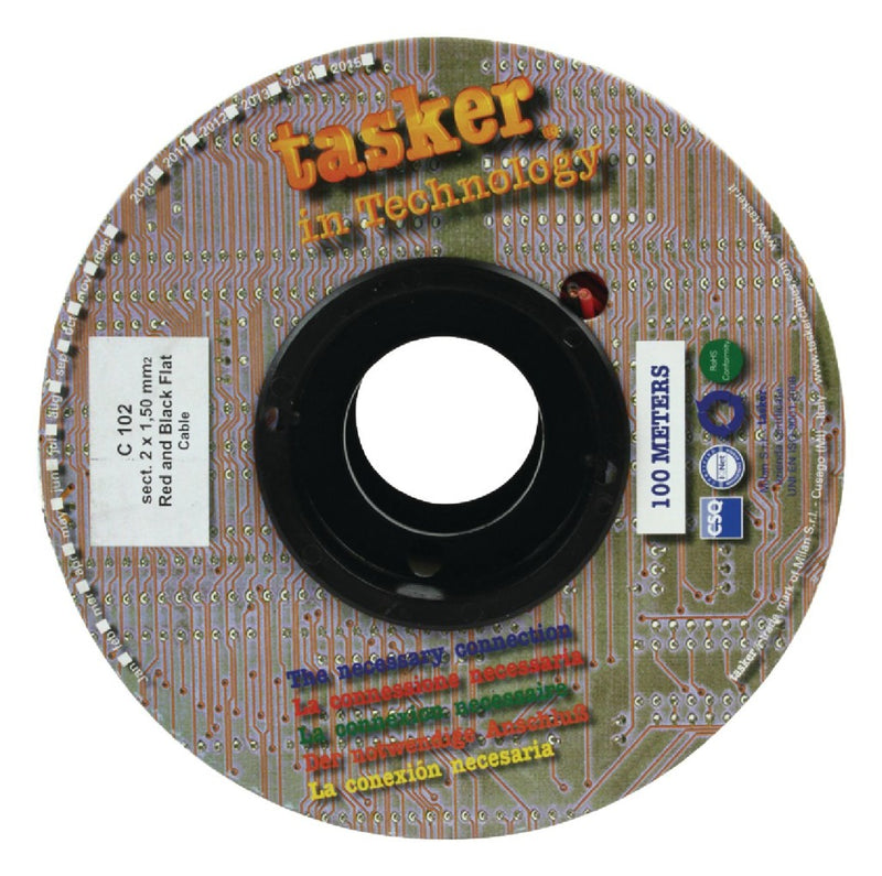 Tasker TASR-C102-1.50 Luidsprekerkabel Op Rol 2x 1.50 Mm² 100 M Zwart/rood