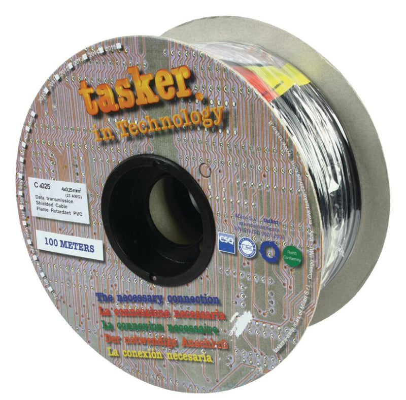 Tasker TASR-C4025 Datakabel Op Haspel 4x 0.25 - 100 M Zwart