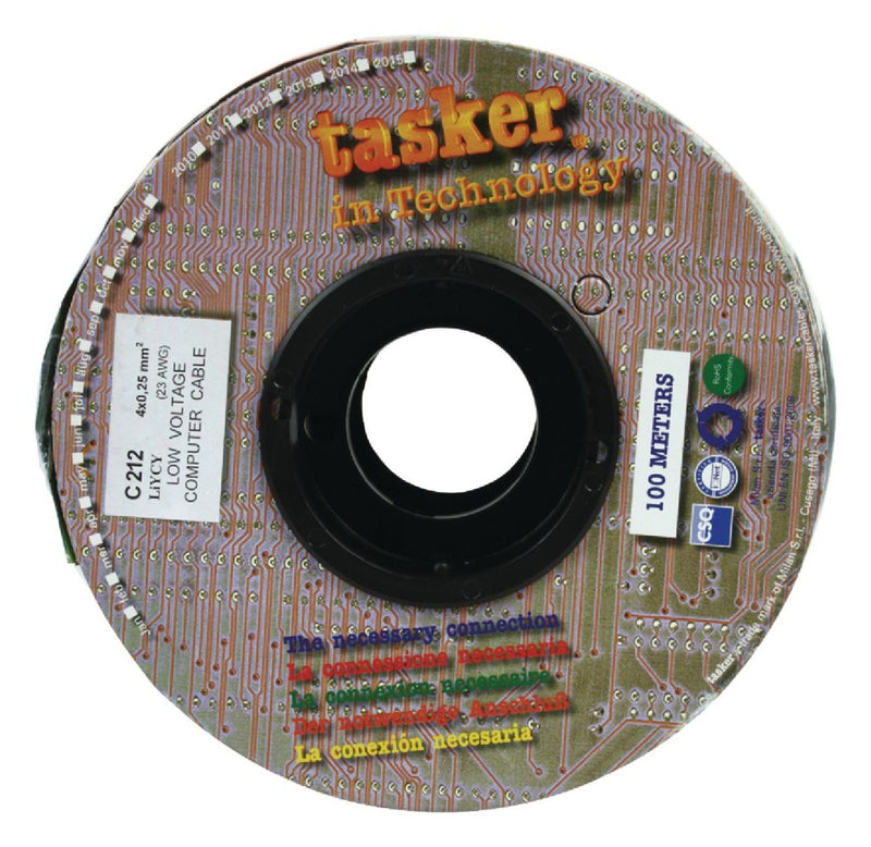 Tasker TASR-C212 Datakabel Op Haspel 4x 0.25 - 100 M Grijs