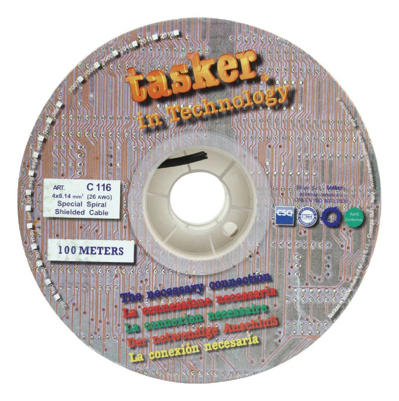 Tasker TASR-C116 Stereo Audiokabel Op Haspel 4x 0.14 - 100 M Zwart