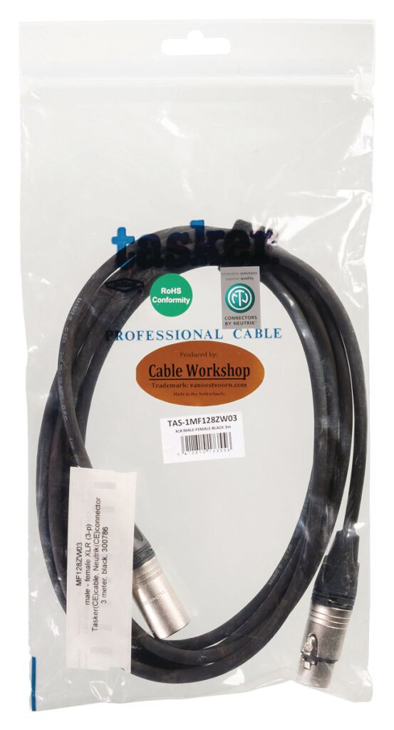 Tasker TAS-1MF128ZW03 Luidsprekerkabel Xlr 3-pins Male - Xlr 3-pins Female 3.00 M Zwart