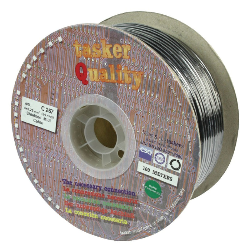Tasker TASR-C257 Microfoonkabel Op Haspel 4x 0.22 - 100 M Zwart