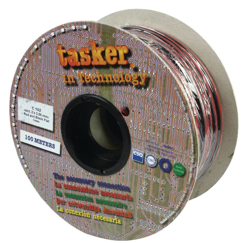 Tasker TASR-C102-2.50 Luidsprekerkabel Op Rol 2x 2.50 Mm² 100 M Zwart/rood