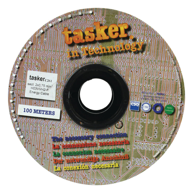 Tasker TASR-C261-BLK Stroomkabel 2x 0.75 Mm² 100 M Zwart