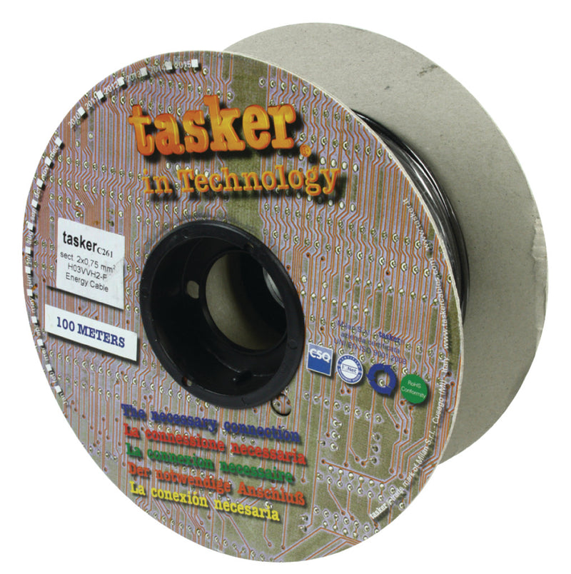 Tasker TASR-C261-BLK Stroomkabel 2x 0.75 Mm² 100 M Zwart