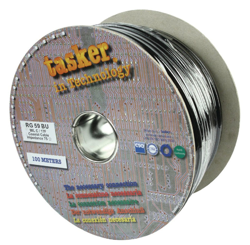 Tasker TASR-RG59BU Coaxkabel Op Haspel Rg59 6.1 Mm 100 M Zwart