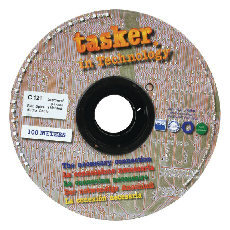 Tasker TASR-C121 Stereo Audiokabel Op Haspel 2x 0.25 Mm² 100 M Zwart