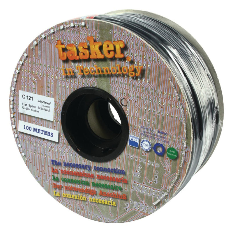 Tasker TASR-C121 Stereo Audiokabel Op Haspel 2x 0.25 Mm² 100 M Zwart