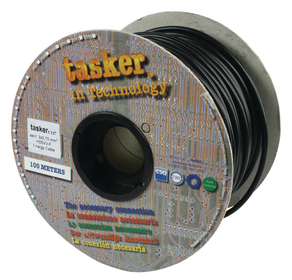 Tasker TASR-C127-BLK Stroomkabel 3x 0.75 Mm² 100 M Zwart