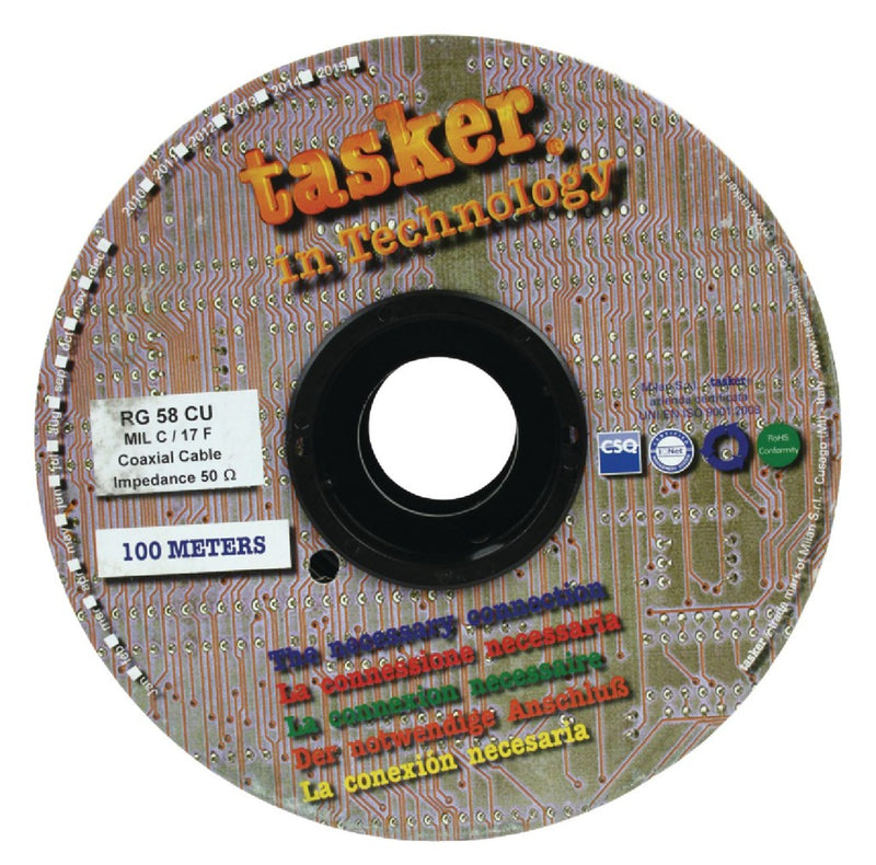 Tasker TASR-RG58CU Coaxkabel Op Haspel Rg58 5.0 Mm 100 M Zwart
