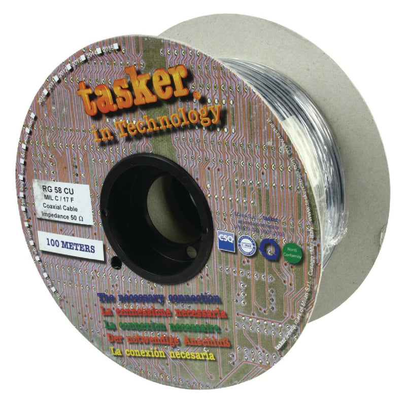 Tasker TASR-RG58CU Coaxkabel Op Haspel Rg58 5.0 Mm 100 M Zwart