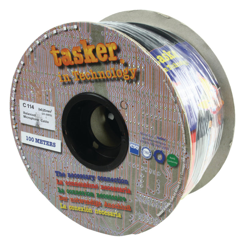 Tasker TASR-C114-BLK Microfoonkabel Op Haspel 2x 0.25 Mm² 100 M Zwart