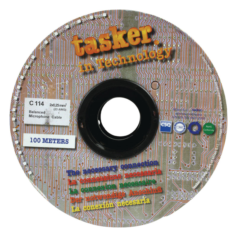 Tasker TASR-C114-BLK Microfoonkabel Op Haspel 2x 0.25 Mm² 100 M Zwart