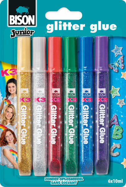 Bison BI-6313316 Junior K3 Glitter Glue 6 Tubes Van 10ml