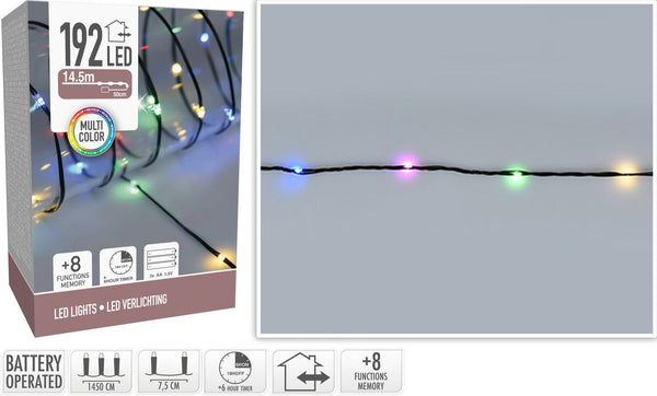 LED Verlichting  192 LED - multicolor - op batterij - 8 Lichtfuncties - Timer - Soft Wire