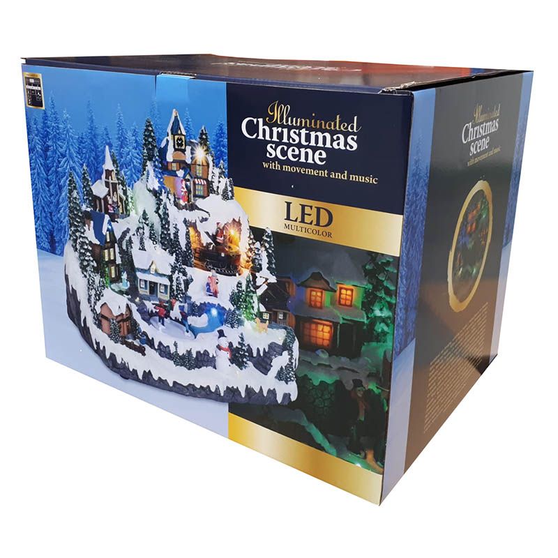 Kerstdorp met Kerk en bewegende Trein