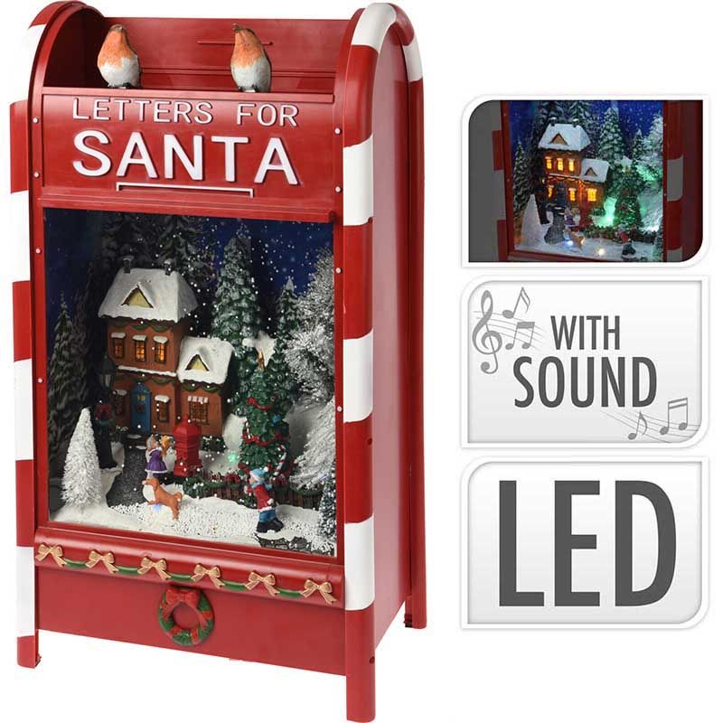Kerst Postbus - met verlichting - muziek - sneeuw
