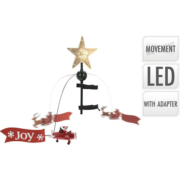 Kerstboompiek  - met ronddraaiende kerstman in vliegtuig