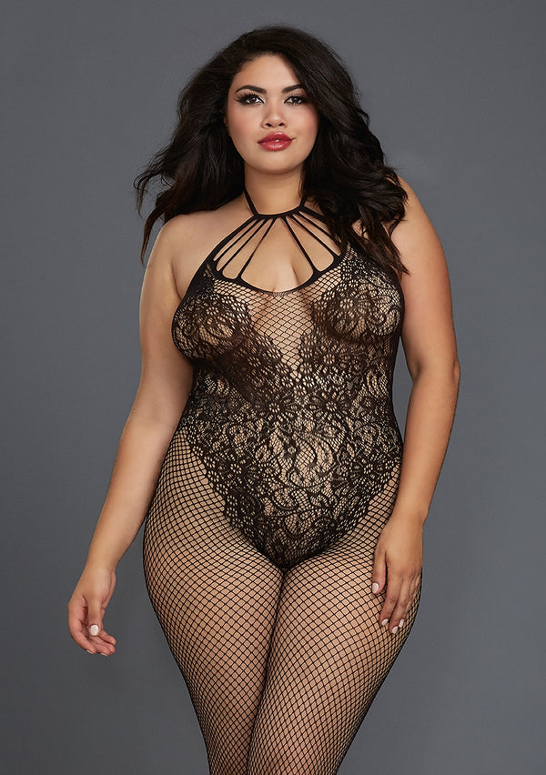 Queen Size Visnet Bodystocking - Zwart