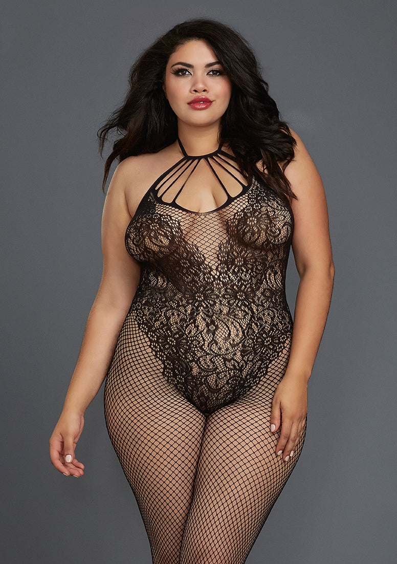 Queen Size Visnet Bodystocking - Zwart