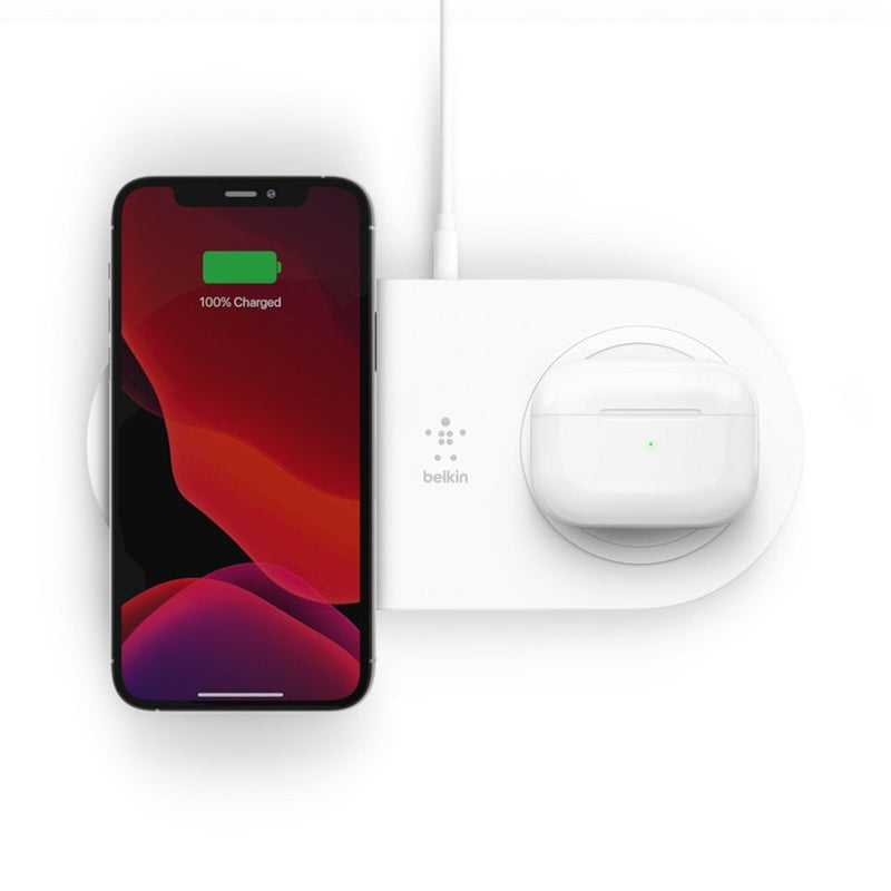 Belkin WIZ008vfWH Draadloos 15W-Laadstation met 2 Laadoppervlakken Wit