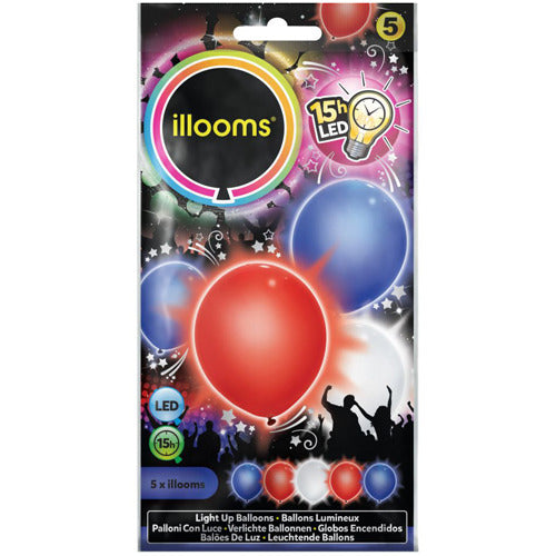 Illooms Ballonnen Rood Wit Blauw met LED Licht  5 Stuks