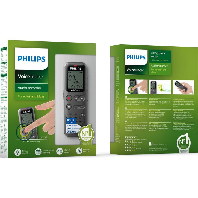 Philips DVT1110 VoiceTracer Audiorecorder Grijs