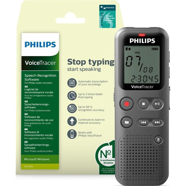Philips DVT1115 VoiceTracer Audiorecorder Grijs