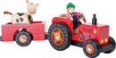 Small Foot - Houten Tractor met Aanhangwagen Rood en Speelfiguren, 4dlg.