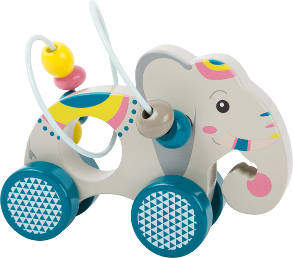 Small Foot - Houten Duwfiguur Olifant met Motoriekspiraal