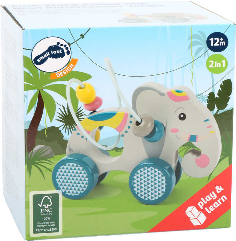 Small Foot - Houten Duwfiguur Olifant met Motoriekspiraal