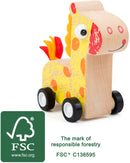 houten duwfiguur giraffe blank/geel 11 x 4,5 cm